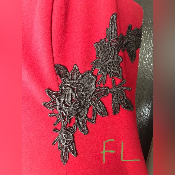 LIZ CLAIBORNE Dress Women’s 18 Red Garnet Red with Black Lace Appliqué - Picture 4 of 10